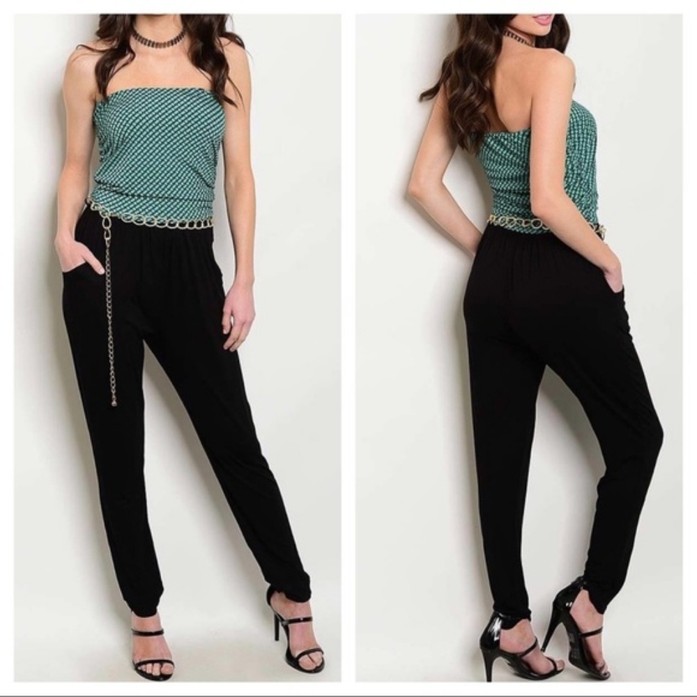 {October Love}Sz Small Strapless Jumpsuit w/belt